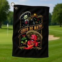 Cinco De Mayo Fiesta And Then Siesta Skeleton Pepper Music Golf Towel thumb 1