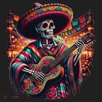 Cinco De Mayo Skeleton Sugar Skull Fiesta Sombreros Guitar Women's Sweatshirt thumb 2