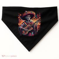 Cinco De Mayo Skeleton Sugar Skull Fiesta Sombreros Guitar USA-Made Doggie Bandana thumb 0