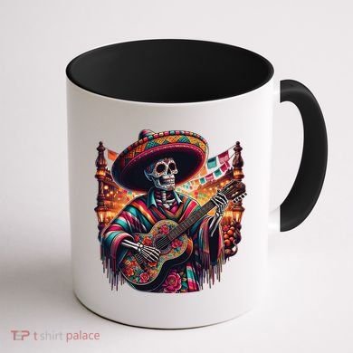 Cinco De Mayo Skeleton Sugar Skull Fiesta Sombreros Guitar Coffee Mug back