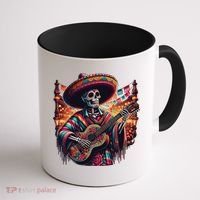 Cinco De Mayo Skeleton Sugar Skull Fiesta Sombreros Guitar Coffee Mug thumb 1