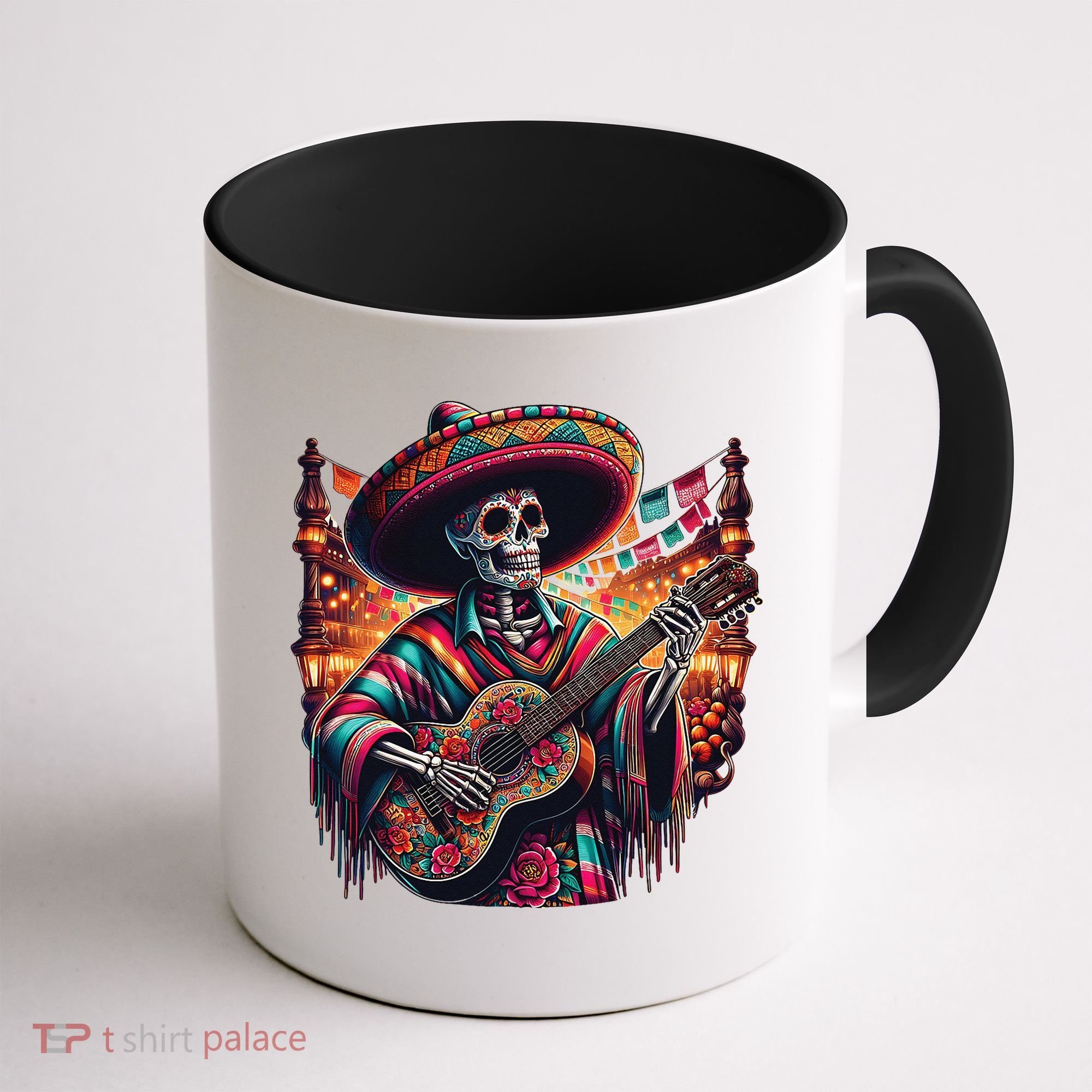 Cinco De Mayo Skeleton Sugar Skull Fiesta Sombreros Guitar Coffee Mug