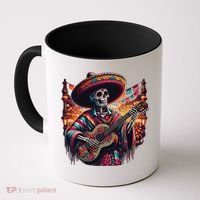 Cinco De Mayo Skeleton Sugar Skull Fiesta Sombreros Guitar Coffee Mug thumb 0