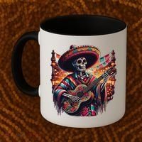 Cinco De Mayo Skeleton Sugar Skull Fiesta Sombreros Guitar Coffee Mug thumb 2