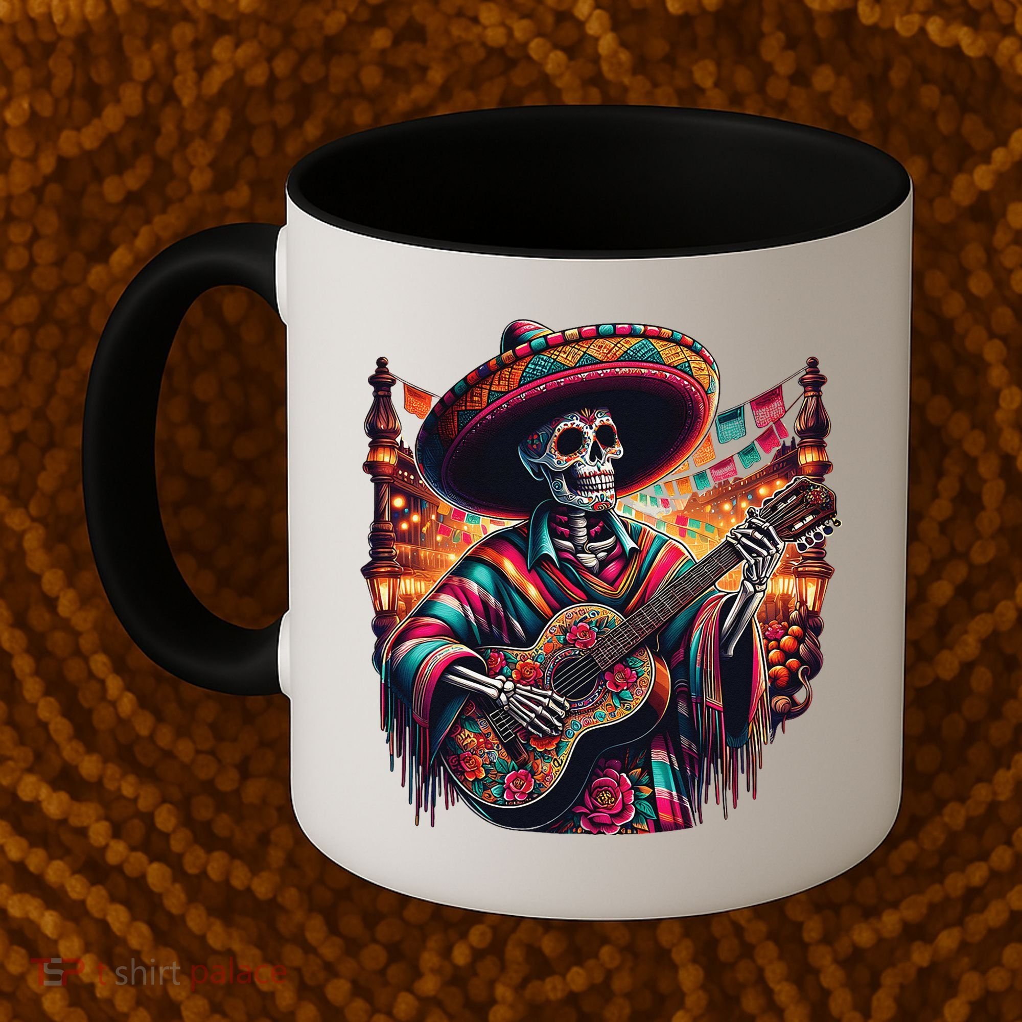 Cinco De Mayo Skeleton Sugar Skull Fiesta Sombreros Guitar Coffee Mug