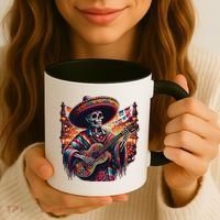 Cinco De Mayo Skeleton Sugar Skull Fiesta Sombreros Guitar Coffee Mug thumb 3