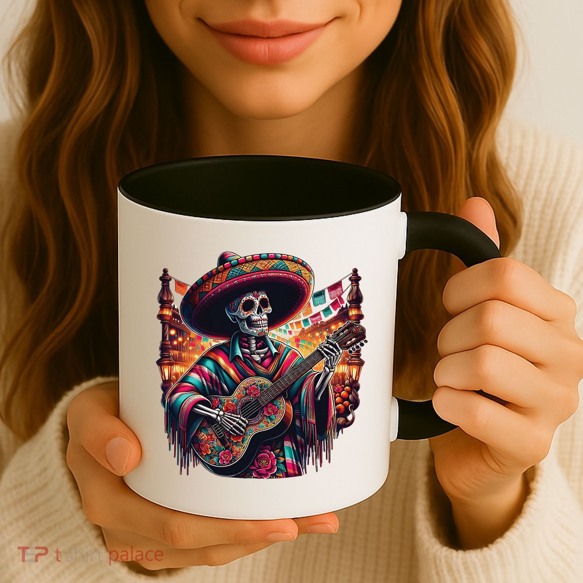 Cinco De Mayo Skeleton Sugar Skull Fiesta Sombreros Guitar Coffee Mug