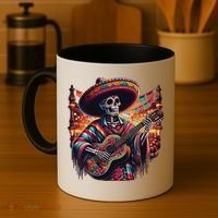 Cinco De Mayo Skeleton Sugar Skull Fiesta Sombreros Guitar Coffee Mug thumb 4