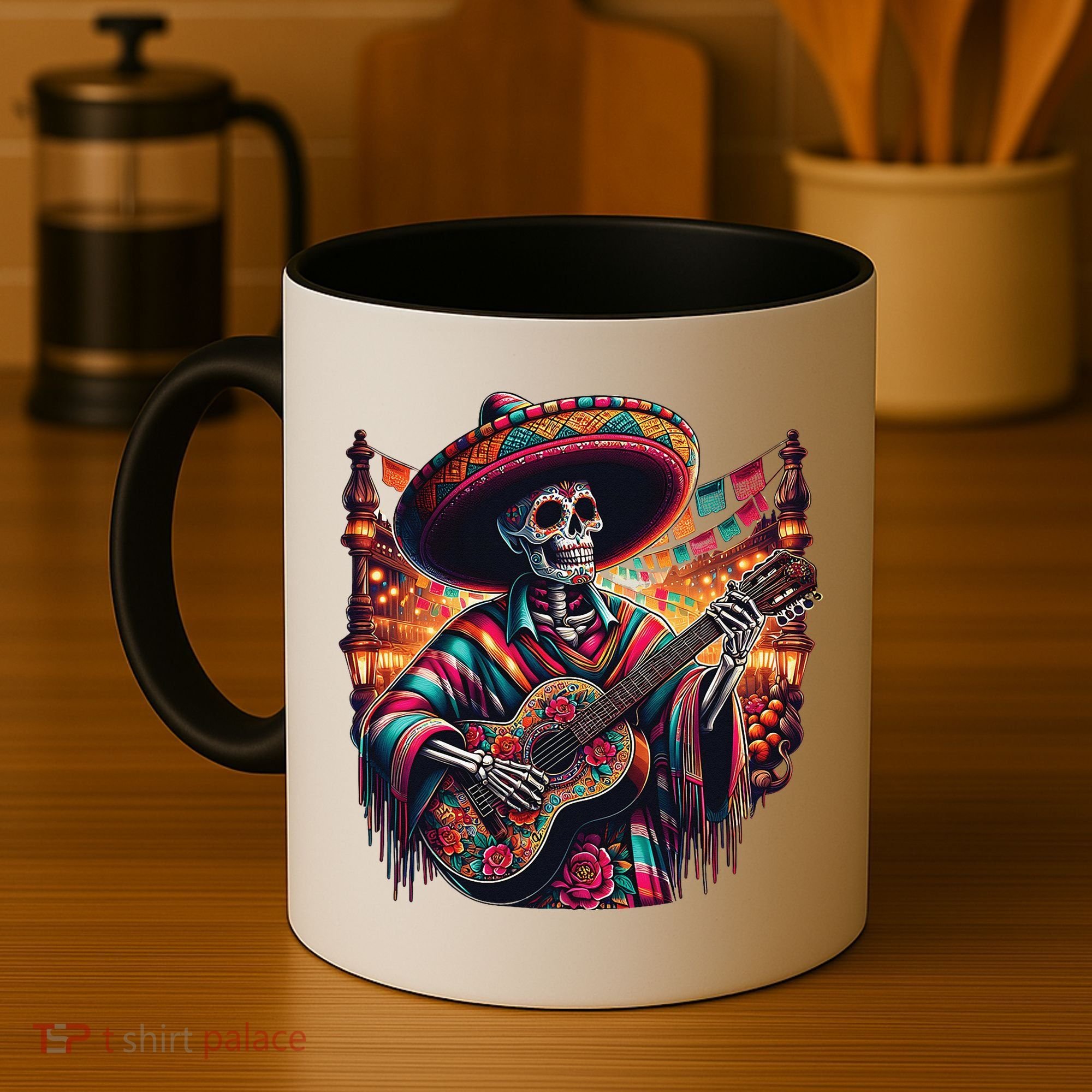 Cinco De Mayo Skeleton Sugar Skull Fiesta Sombreros Guitar Coffee Mug