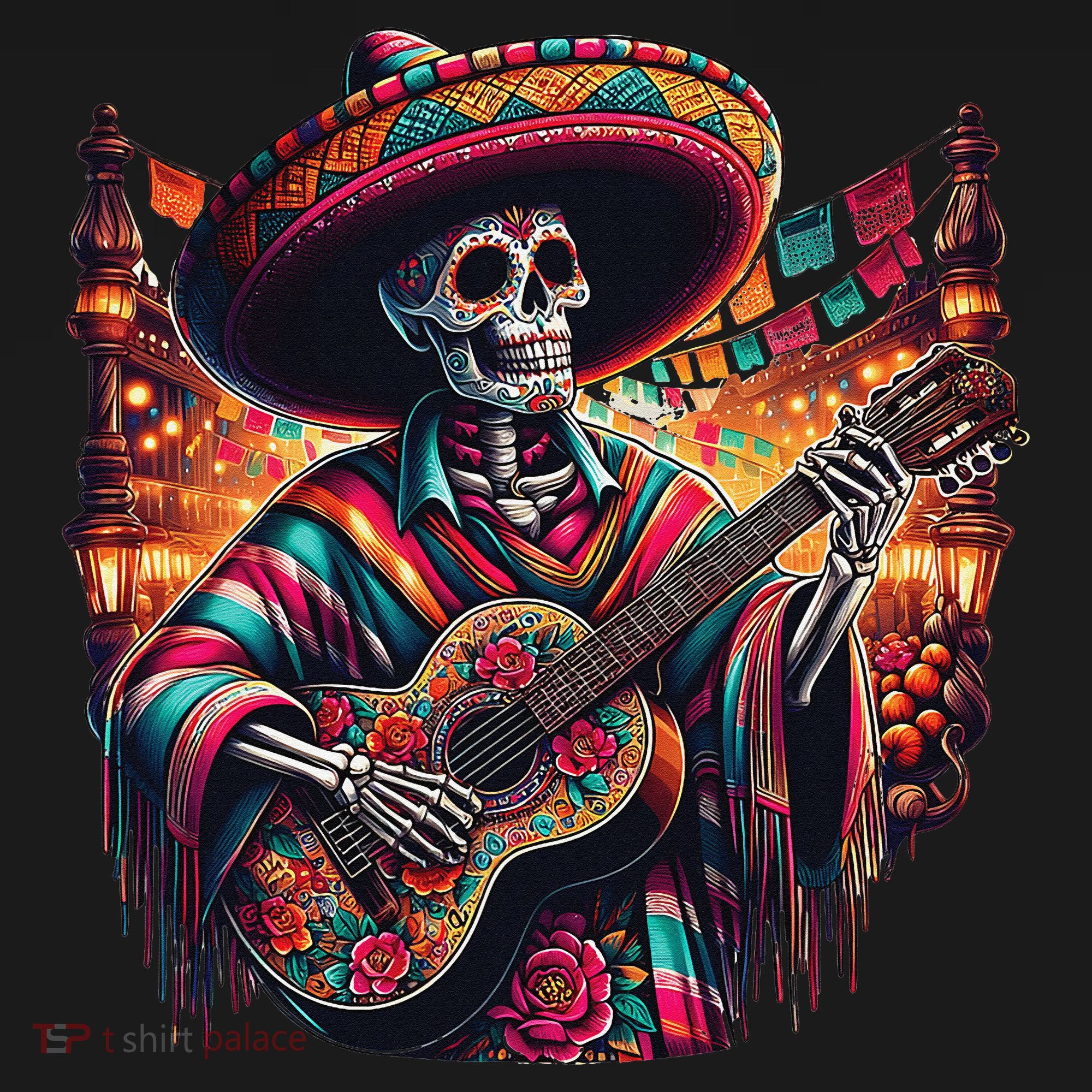 Cinco De Mayo Skeleton Sugar Skull Fiesta Sombreros Guitar Women's Hoodie