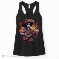 Cinco De Mayo Skeleton Sugar Skull Fiesta Sombreros Guitar Women's Tank Top thumb 0
