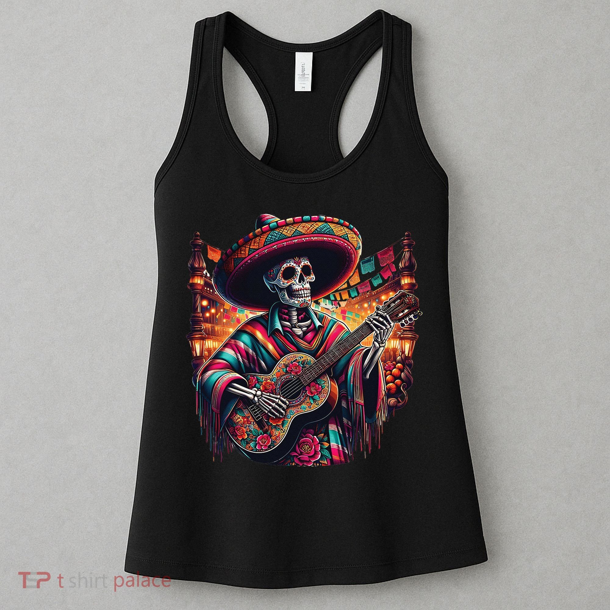 Cinco De Mayo Skeleton Sugar Skull Fiesta Sombreros Guitar Women's Tank Top
