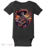 Cinco De Mayo Skeleton Sugar Skull Fiesta Sombreros Guitar Baby Bodysuit thumb 0