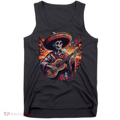 Cinco De Mayo Skeleton Sugar Skull Fiesta Sombreros Guitar Tank Top