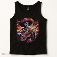 Cinco De Mayo Skeleton Sugar Skull Fiesta Sombreros Guitar Tank Top thumb 2