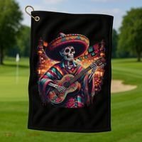 Cinco De Mayo Skeleton Sugar Skull Fiesta Sombreros Guitar Golf Towel thumb 1