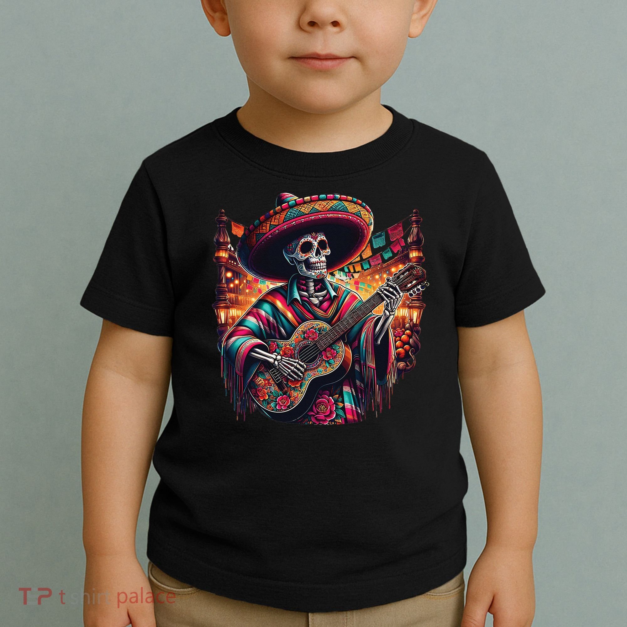 Cinco De Mayo Skeleton Sugar Skull Fiesta Sombreros Guitar Toddler T-Shirt