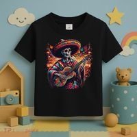 Cinco De Mayo Skeleton Sugar Skull Fiesta Sombreros Guitar Toddler T-Shirt thumb 3