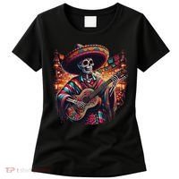 Cinco De Mayo Skeleton Sugar Skull Fiesta Sombreros Guitar Women's T-Shirt thumb 0