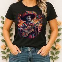 Cinco De Mayo Skeleton Sugar Skull Fiesta Sombreros Guitar Women's T-Shirt thumb 2