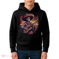 Cinco De Mayo Skeleton Sugar Skull Fiesta Sombreros Guitar Kids Hoodie thumb 4