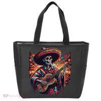 Cinco De Mayo Skeleton Sugar Skull Fiesta Sombreros Guitar Tote Bag thumb 0
