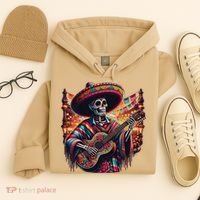Cinco De Mayo Skeleton Sugar Skull Fiesta Sombreros Guitar Hoodie thumb 4