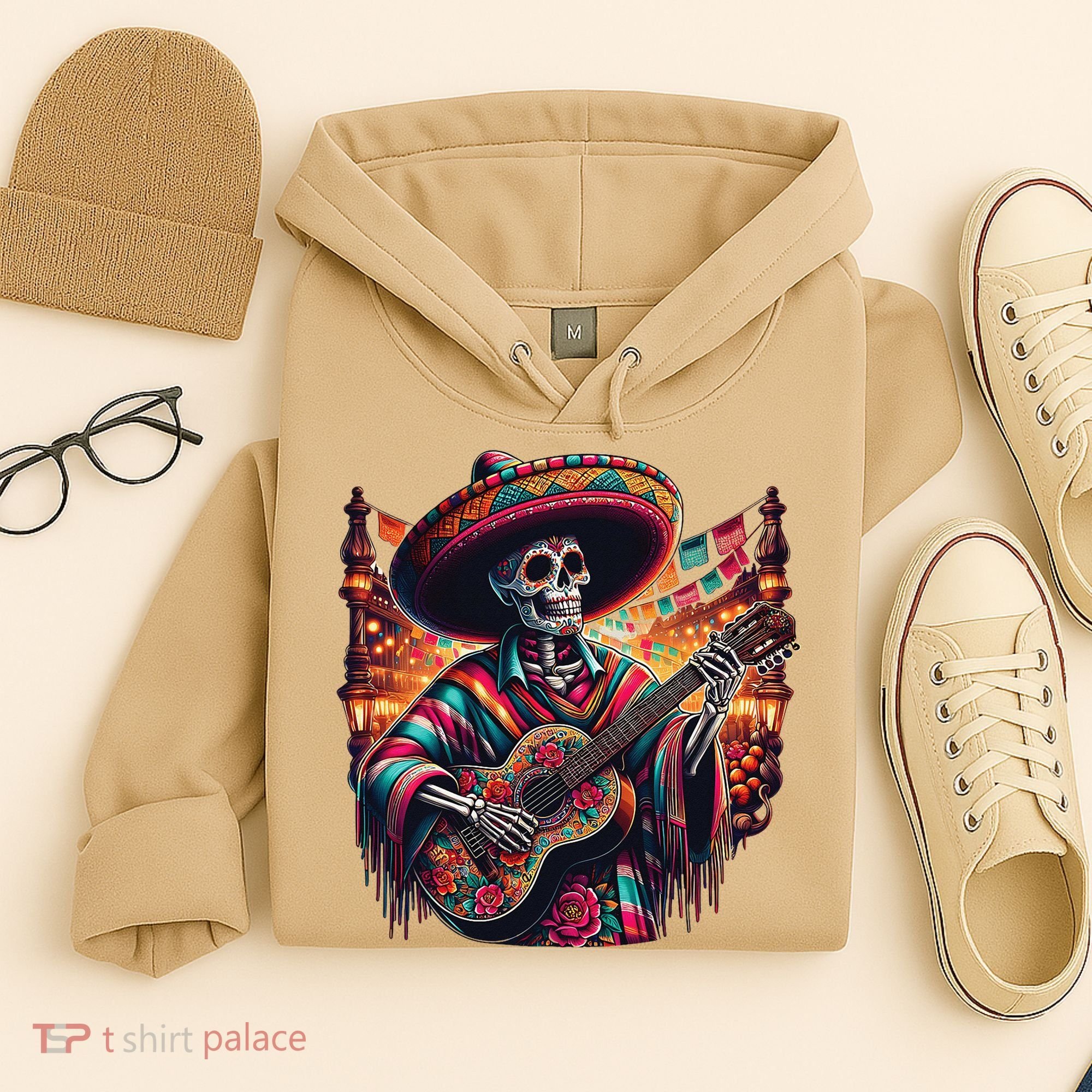 Cinco De Mayo Skeleton Sugar Skull Fiesta Sombreros Guitar Hoodie