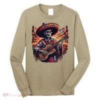 Cinco De Mayo Skeleton Sugar Skull Fiesta Sombreros Guitar Long Sleeve Shirt thumb 0