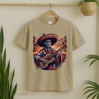 Cinco De Mayo Skeleton Sugar Skull Fiesta Sombreros Guitar T-Shirt thumb 2