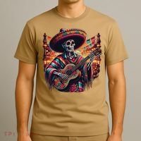 Cinco De Mayo Skeleton Sugar Skull Fiesta Sombreros Guitar T-Shirt thumb 3