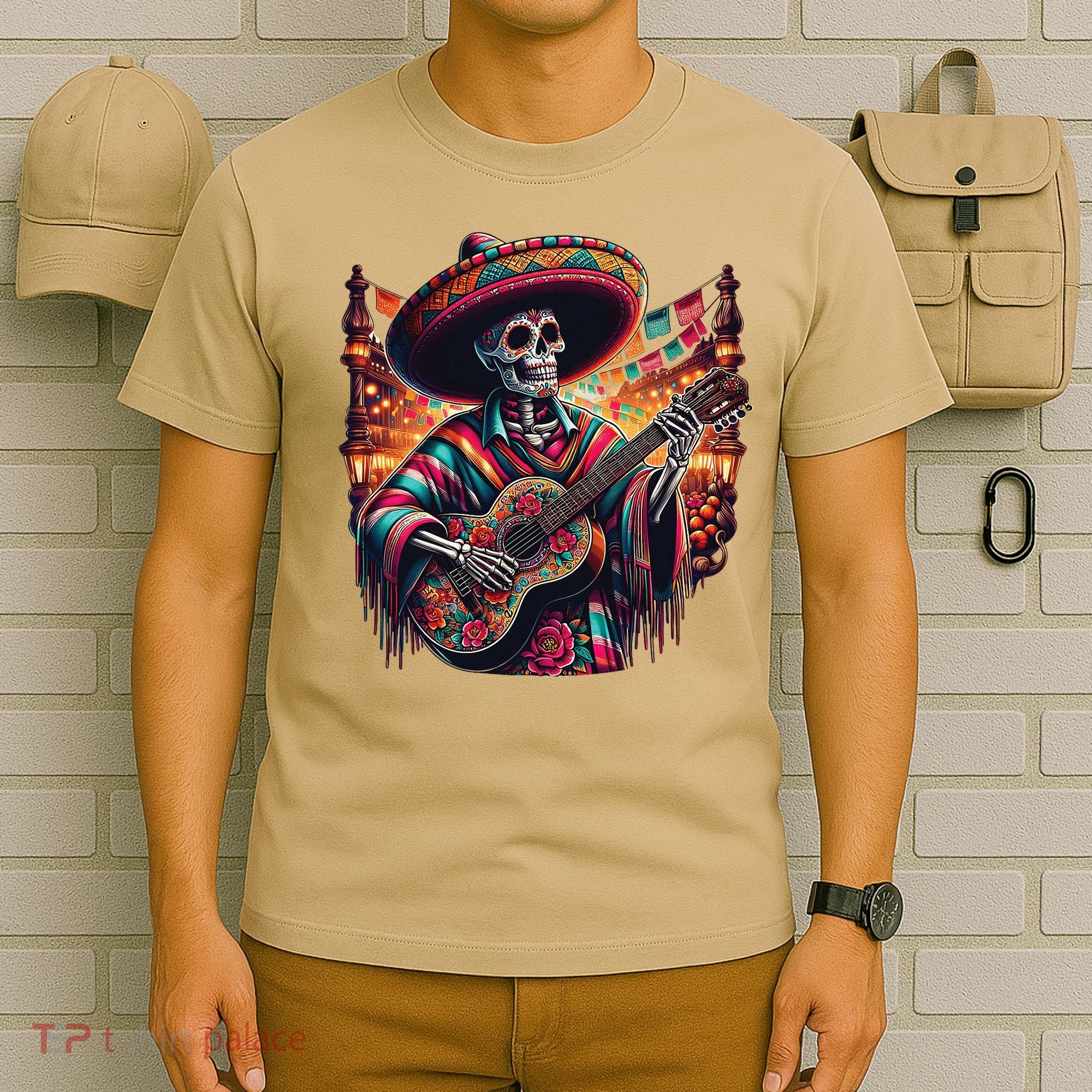 Cinco De Mayo Skeleton Sugar Skull Fiesta Sombreros Guitar T-Shirt