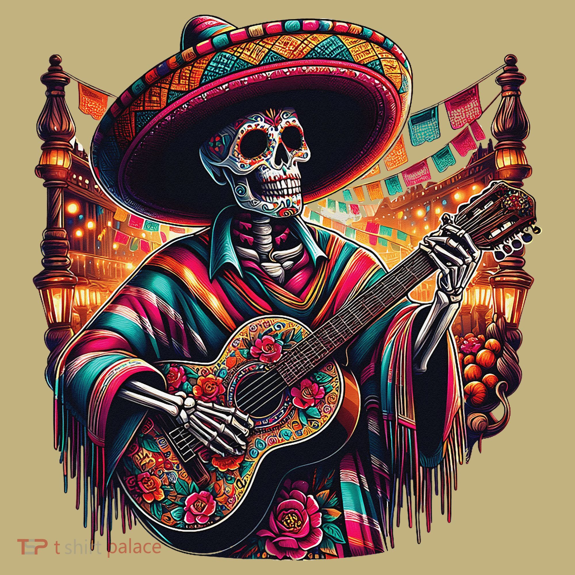 Cinco De Mayo Skeleton Sugar Skull Fiesta Sombreros Guitar Mousepad