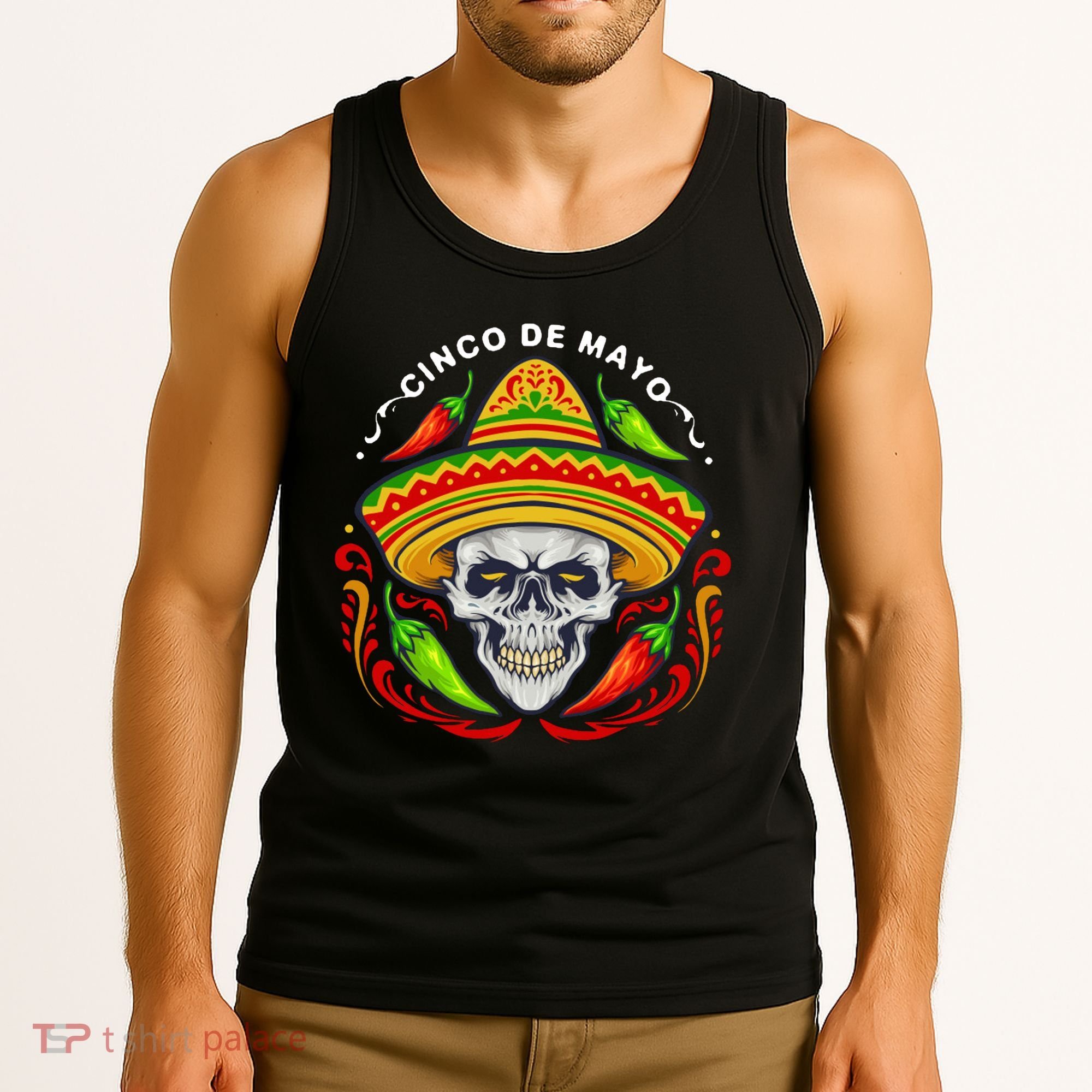 Cinco De Mayo Hot Chili Peppers Skull Tank Top