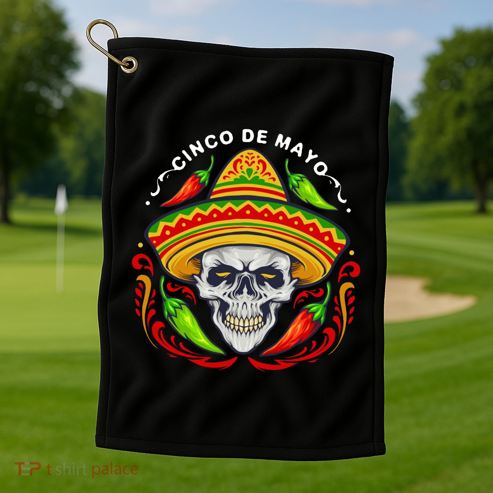 Cinco De Mayo Hot Chili Peppers Skull Golf Towel