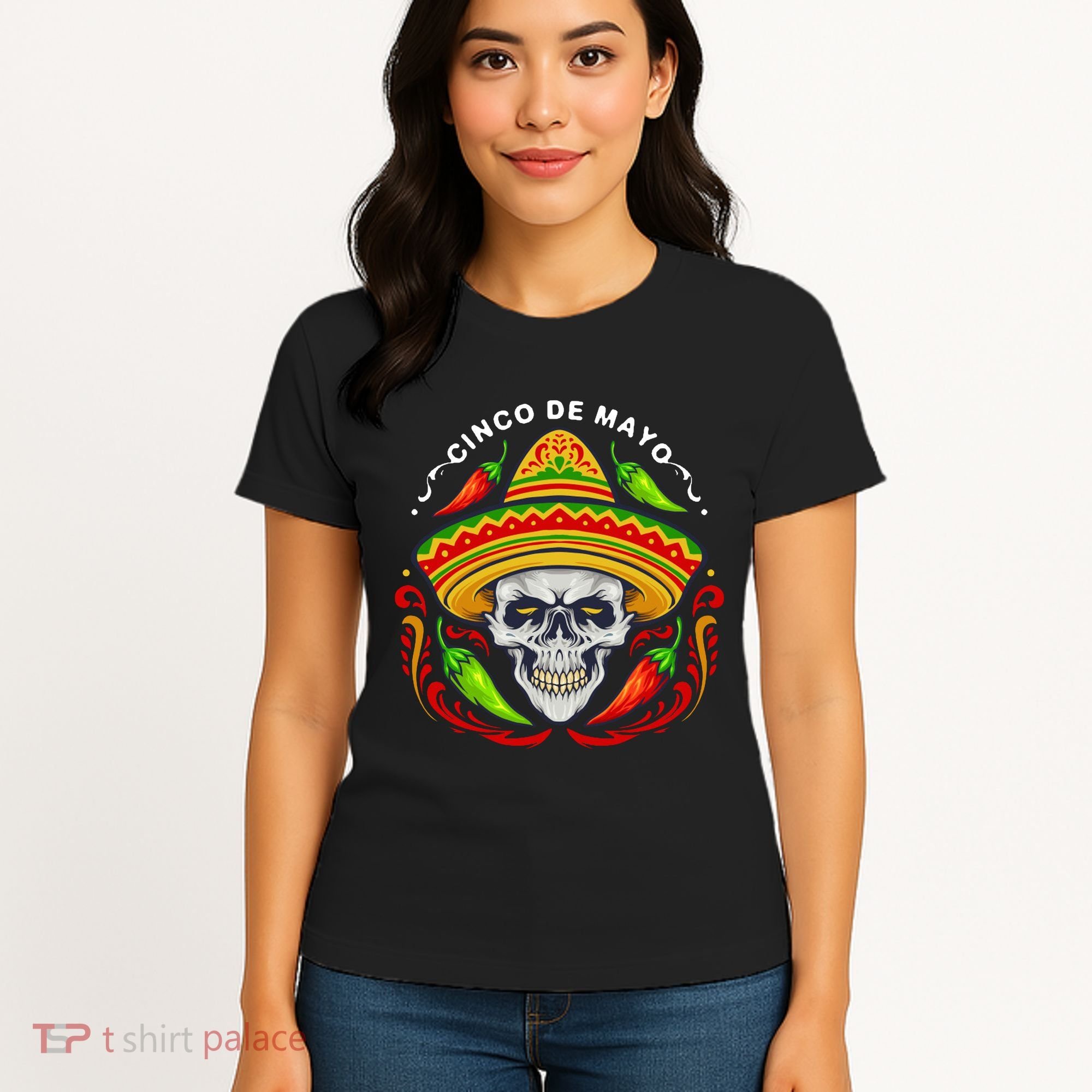 Cinco De Mayo Hot Chili Peppers Skull Women's T-Shirt