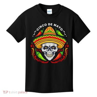 Cinco De Mayo Hot Chili Peppers Skull Kids T-Shirt