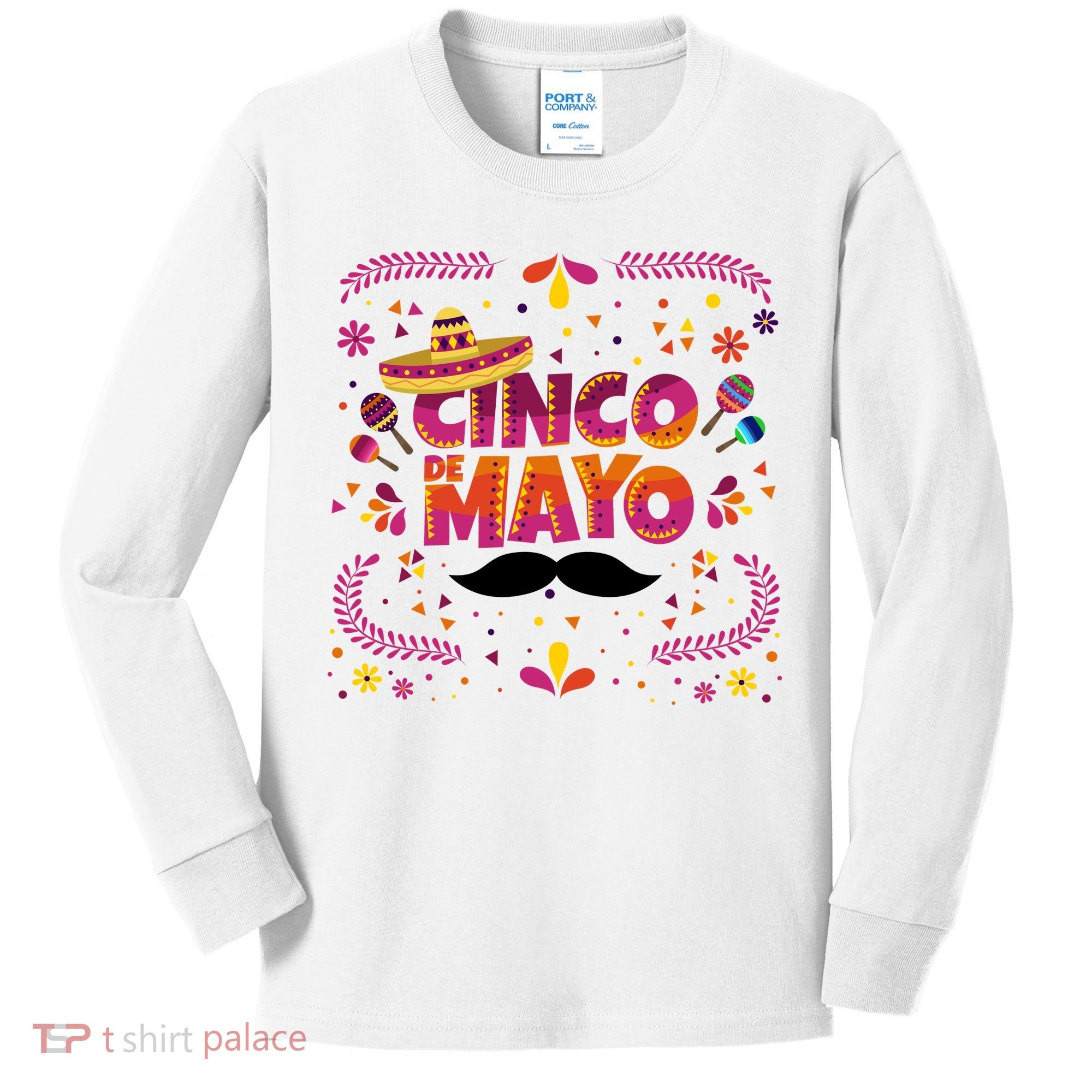Cinco De Mayo Fiesta Mustache Kids Long Sleeve Shirt