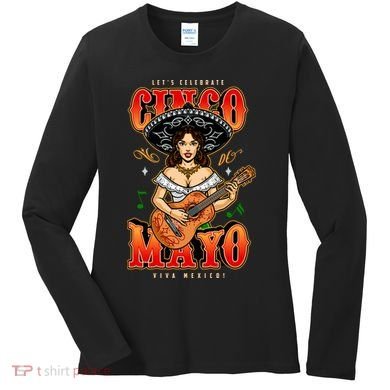 Cinco De Mayo Women Playing Banjo Women's Long Sleeve Shirt