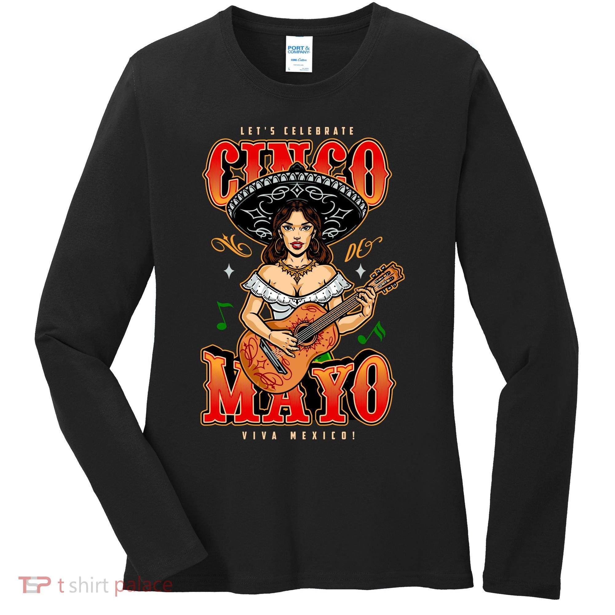 Cinco De Mayo Women Playing Banjo Women's Long Sleeve Shirt