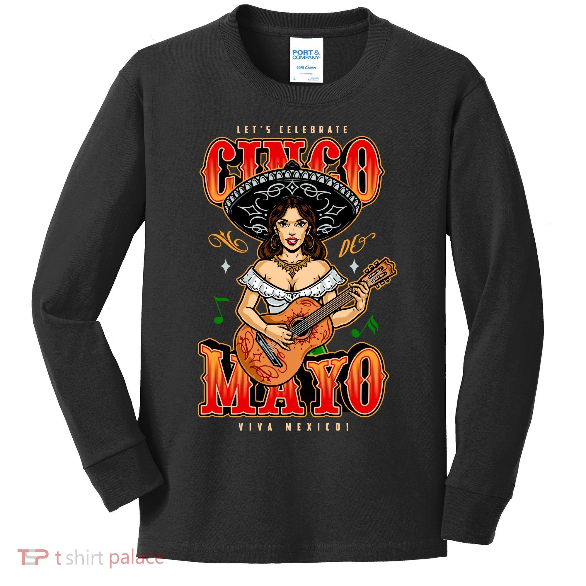 Cinco De Mayo Women Playing Banjo Kids Long Sleeve Shirt