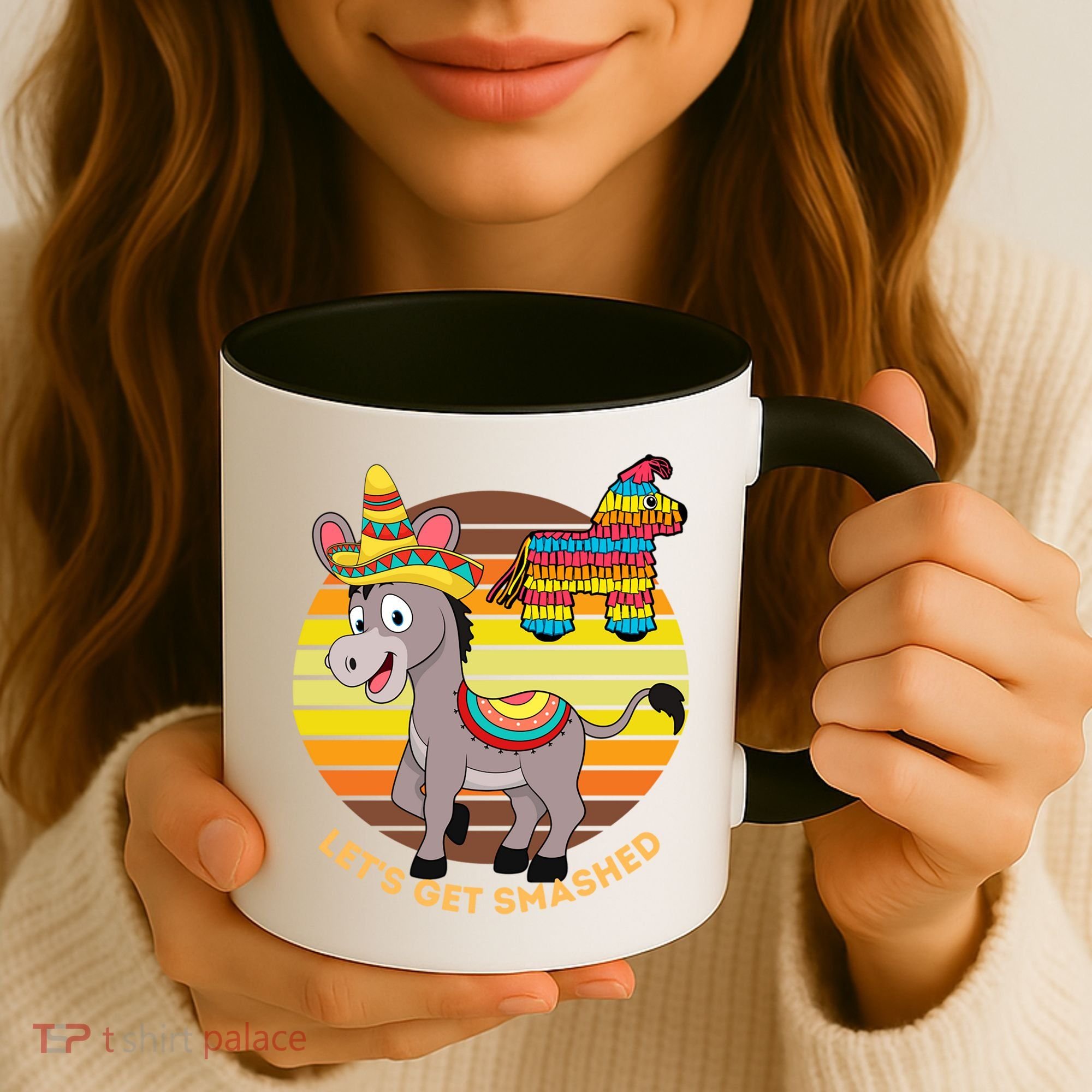 Cinco De Mayo Donkey Sombrero Wearing Burro Lets Get Smashed Gift Coffee Mug