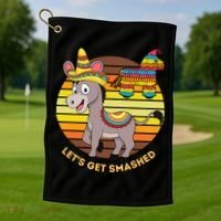 Cinco De Mayo Donkey Sombrero Wearing Burro Lets Get Smashed Gift Golf Towel thumb 1