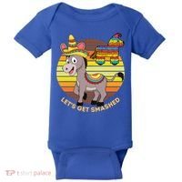 Cinco De Mayo Donkey Sombrero Wearing Burro Lets Get Smashed Gift Baby Bodysuit thumb 0