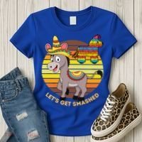 Cinco De Mayo Donkey Sombrero Wearing Burro Lets Get Smashed Gift Women's T-Shirt thumb 3