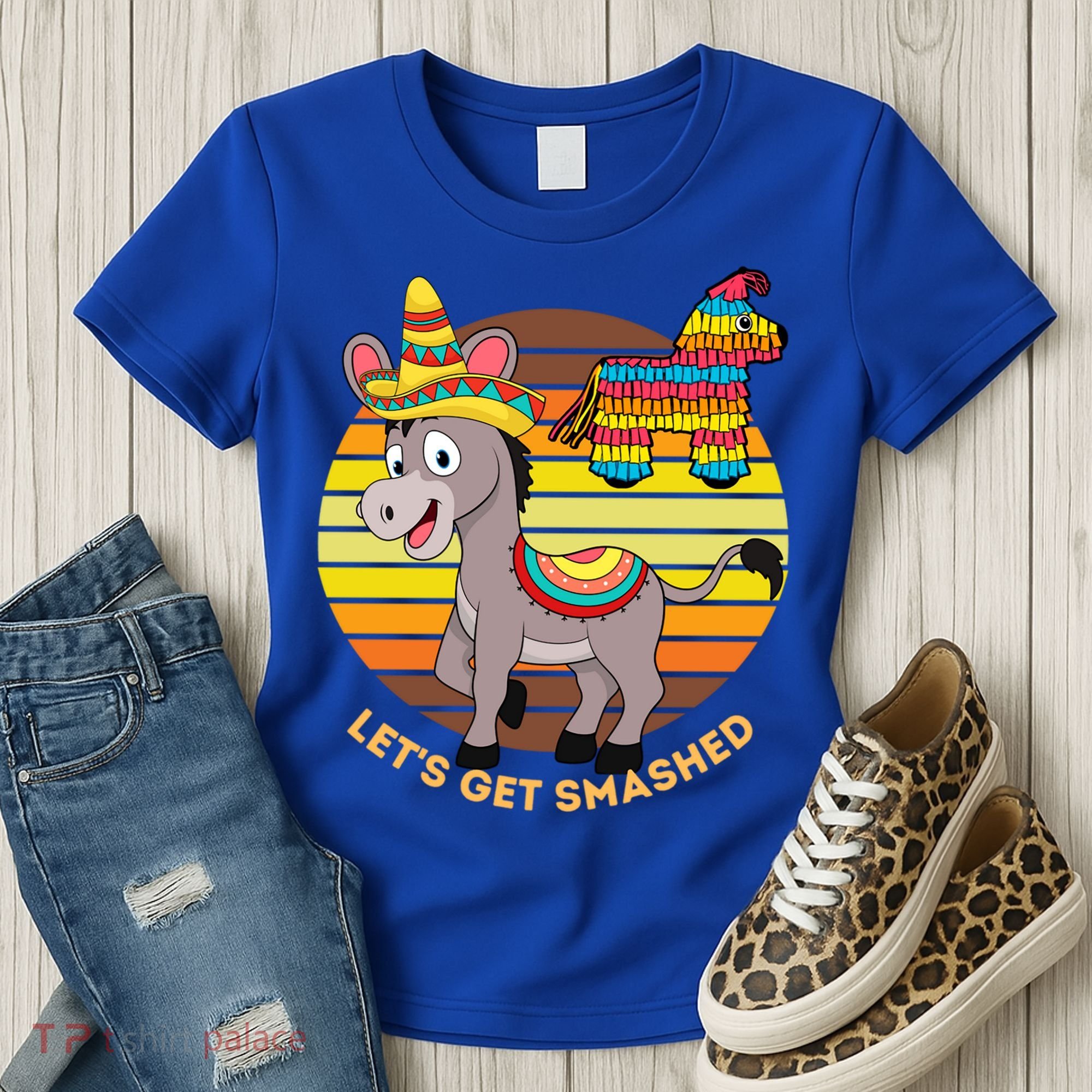 Cinco De Mayo Donkey Sombrero Wearing Burro Lets Get Smashed Gift Women's T-Shirt