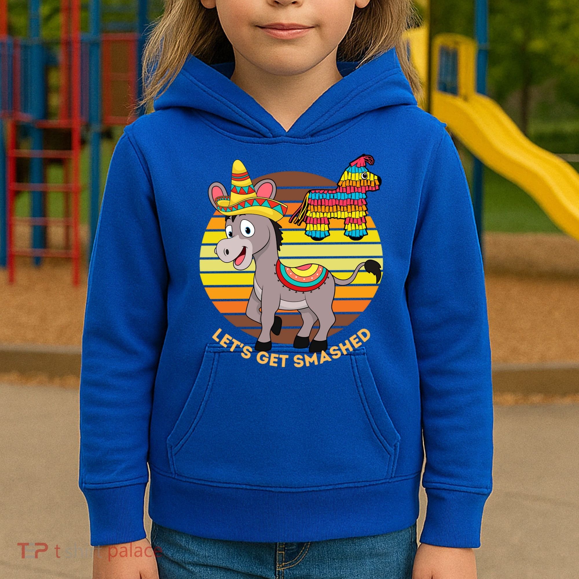 Cinco De Mayo Donkey Sombrero Wearing Burro Lets Get Smashed Gift Kids Hoodie