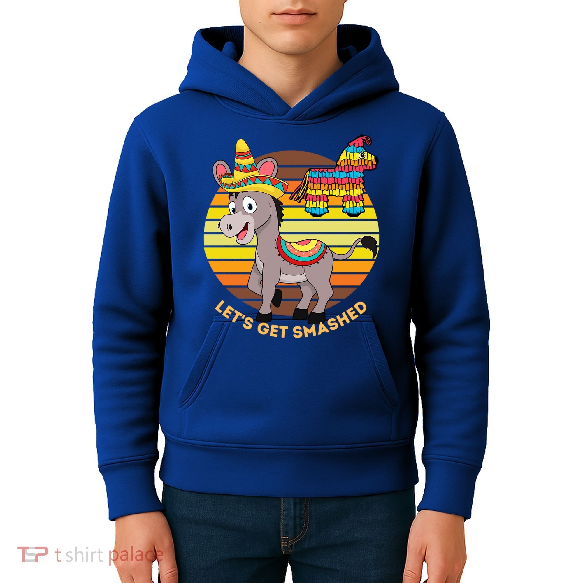 Cinco De Mayo Donkey Sombrero Wearing Burro Lets Get Smashed Gift Kids Hoodie