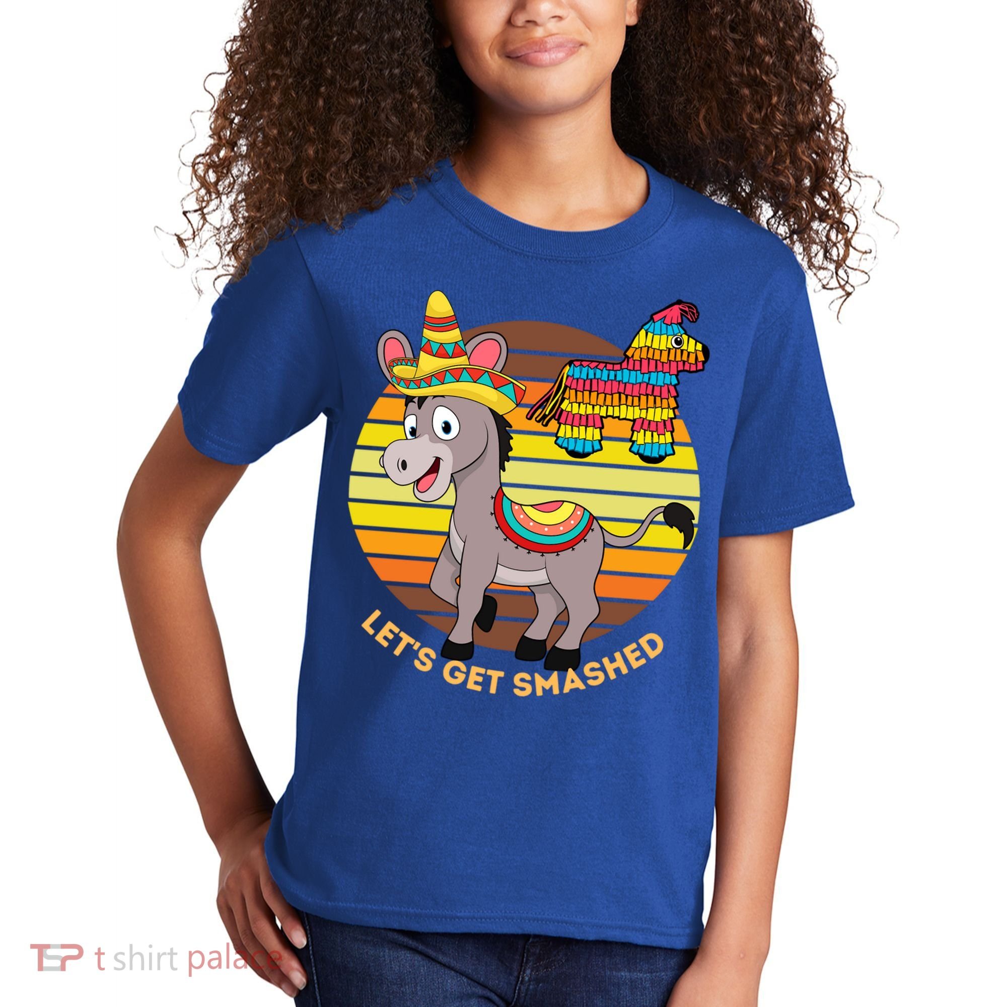 Cinco De Mayo Donkey Sombrero Wearing Burro Lets Get Smashed Gift Kids T-Shirt