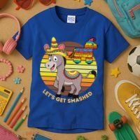 Cinco De Mayo Donkey Sombrero Wearing Burro Lets Get Smashed Gift Kids T-Shirt thumb 3
